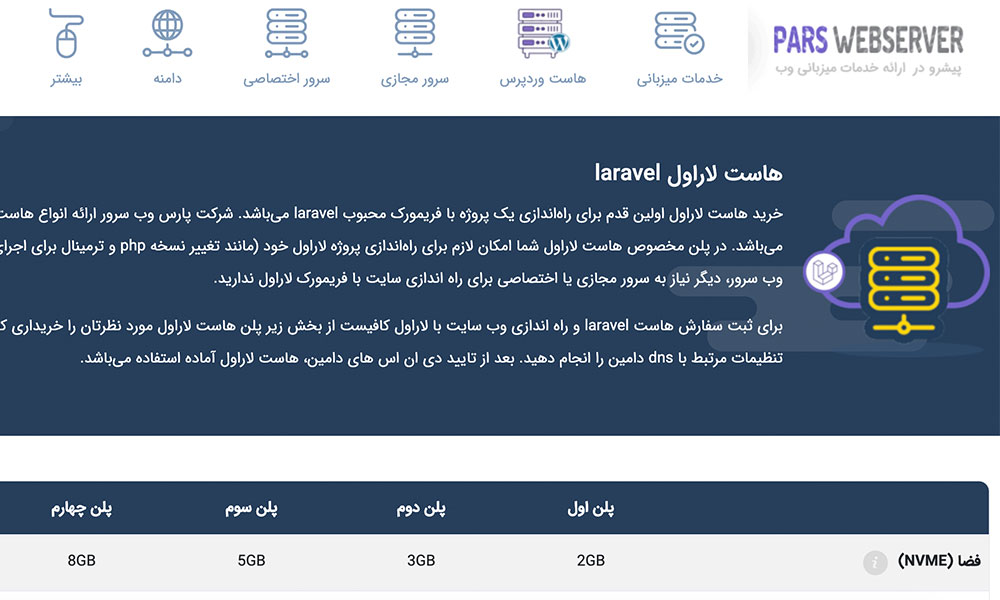 هاست لاراول پارس وب سرور